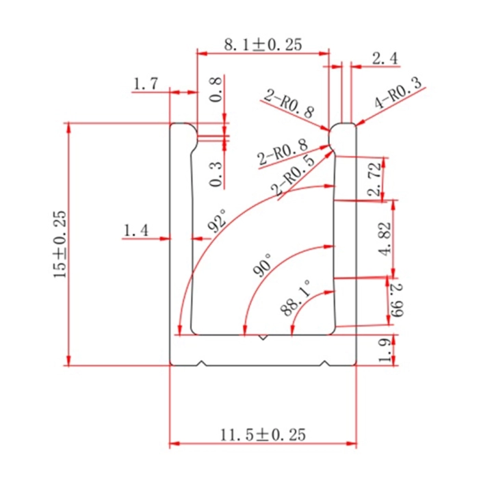 7777 Luciu Satinat / L-3m, Profil aluminiu U-15x11mm, sticlă 8mm