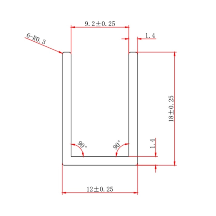 7780 Black Anod / L-6м, Профиль алюминий U-18x12мм, стекло 10мм