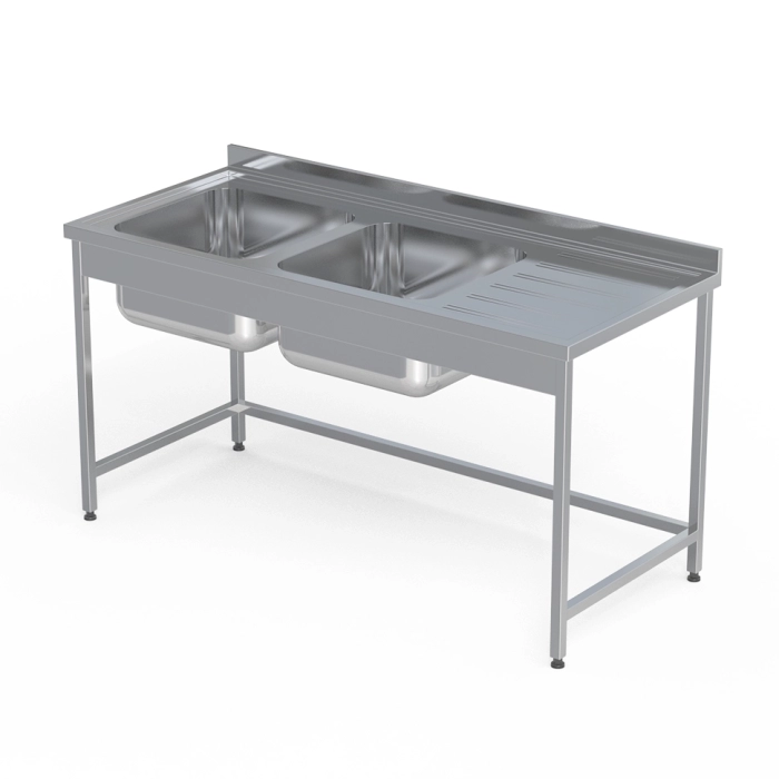 Masă cu 2 cuve (stânga) și picurător INOX AISI 304