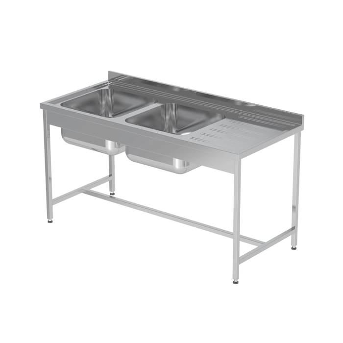Masă cu 2 cuve (stânga) și picurător INOX AISI 304