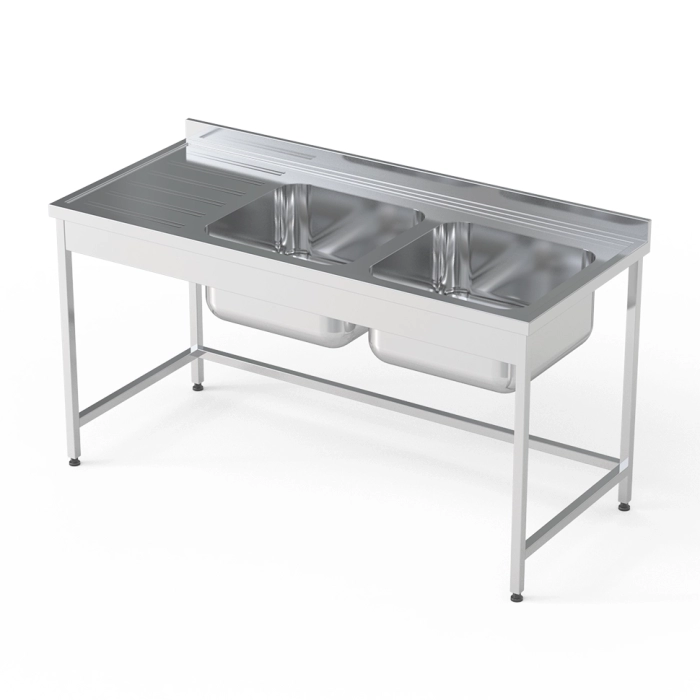 Masă cu 2 cuve (dreaptă) și picurător INOX AISI 304