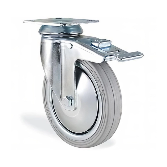 Roată 2802 SES Ø80mm F18 oțel zincat/cauciuc 60kg cu frână