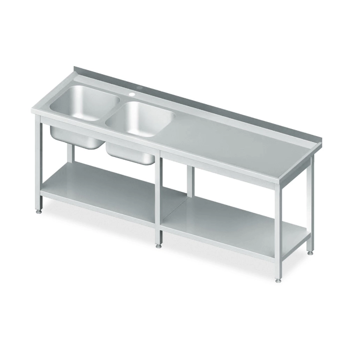 Spălător cu 2 cuve și picurător (dreaptă) MM9 INOX AISI 304 cu o poliță