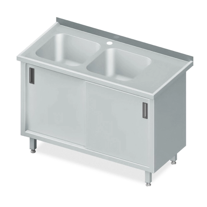 Spălător cu 2 cuve și picurător(dreaptă) MM13 INOX AISI 304 tip dulap cu uși glisante