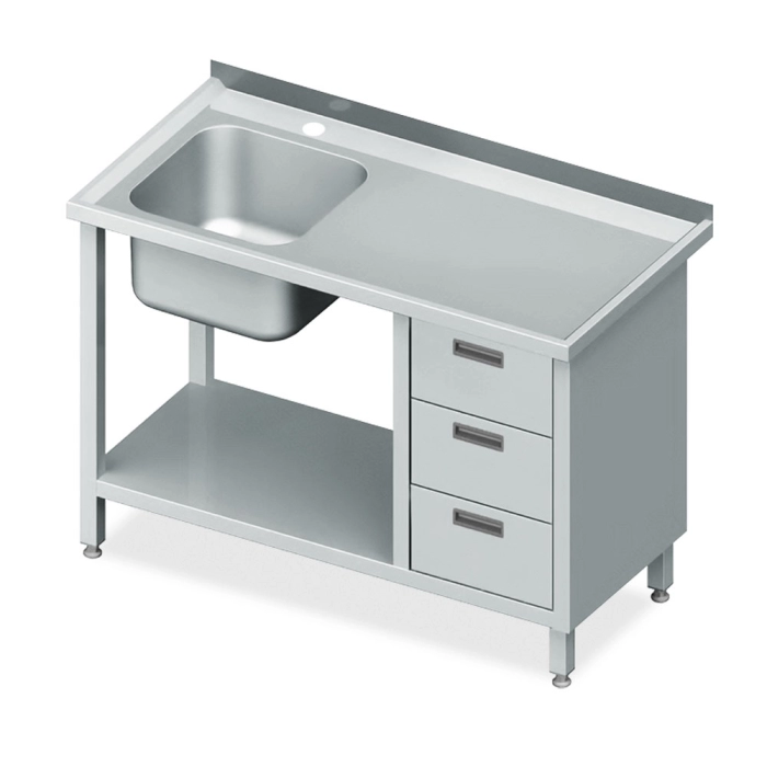 Spălător cu o cuvă și picurător(dreaptă) MM16 INOX AISI 304 cu 3 sertare