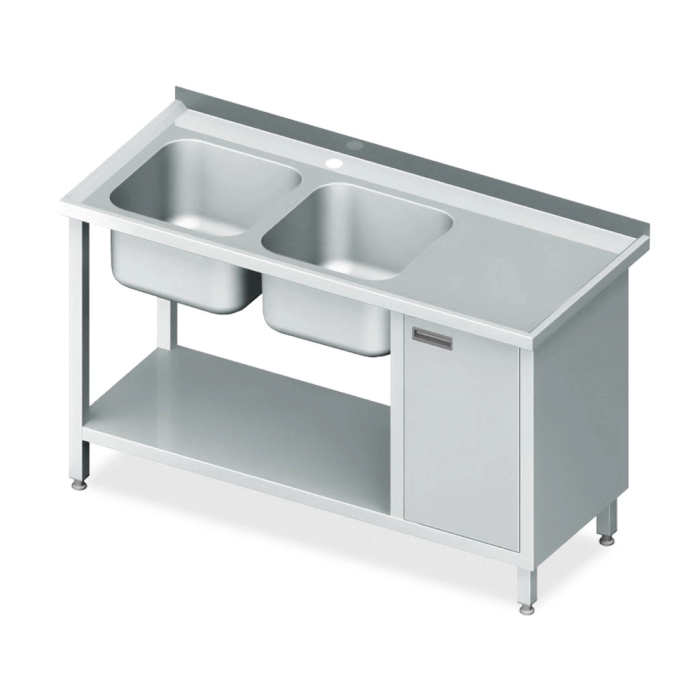 Spălător cu 2 cuve și picurător(dreaptă) MM17 INOX AISI 304 tip dulap