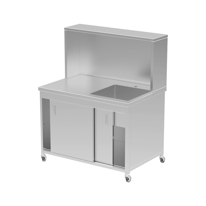Spălător cu o cuvă și picurător (stânga) MM37 INOX AISI 304 tip dulap cu uși glisante