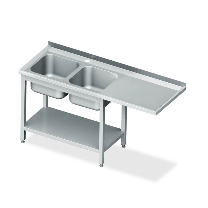 Spălător cu 2 cuve și picurător(dreaptă) MM23 INOX AISI 304 cu o poliță sub cuve