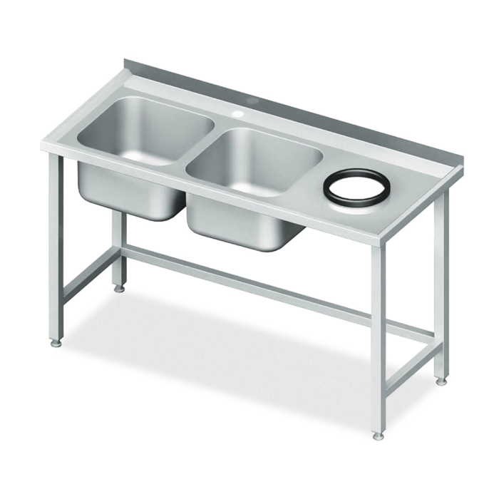 Spălător cu 2 cuve și gaură pentru deșeuri (dreaptă) MM25 INOX AISI 304